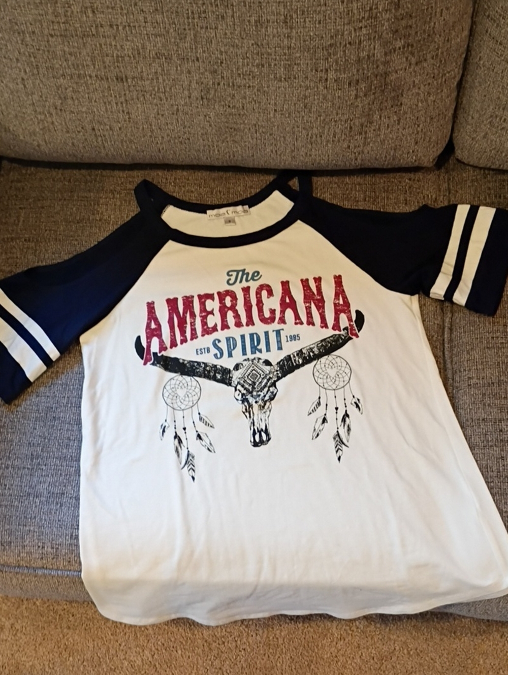 Moa Moa Navy & White Raglan 'Americana Spirit' Graphic Tee NWOT